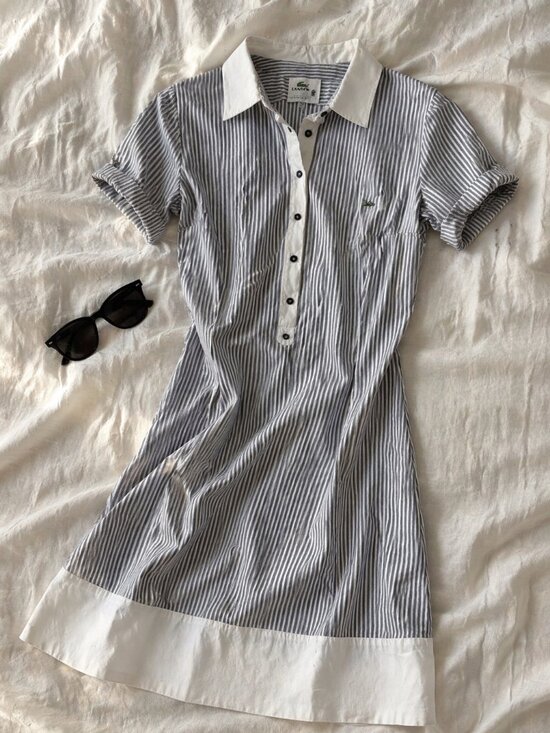 Lacoste Dresses & Skirts - Lacoste Striped Polo Dress Navy White Collared Fitted Women's Size Medium/40
